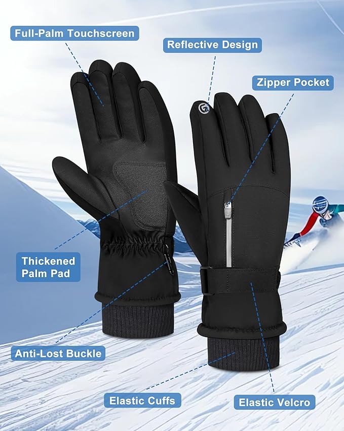 Waterproof Winter Ski Gloves Thermal -10F°, 3M Thinsulate Thick Warm Gloves, Windproof Touch Screen Snow Gloves