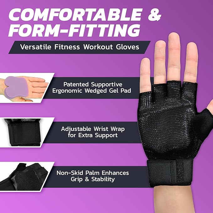 WAGs Ultra Wrist Assured Gloves - Workout Gloves with Patented Ergonomic Gel Pad and Wrist Wrap, Medium