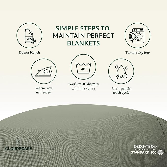 Cloud Scape Linen 100% Cotton Queen Size Blanket, Herringbone Pattern, Lightweight Summer Blanket,Best Gifts for Women, fits Full Size Bed, 92 x 92, Olive Green