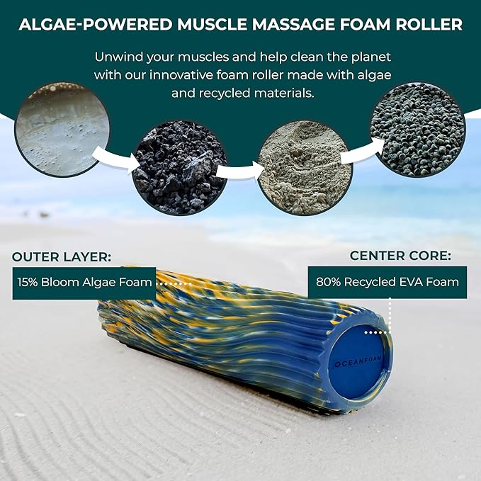 Oceanfoam Tidal Roller - Royal, Gold & Natural Marbled - Muscle Massage Foam Roller for Back Pain & Stretching - Firm & Ergonomic Wide Wave Textured - Yoga, Athletics, & Wellness - Full Size, 20" x 5"