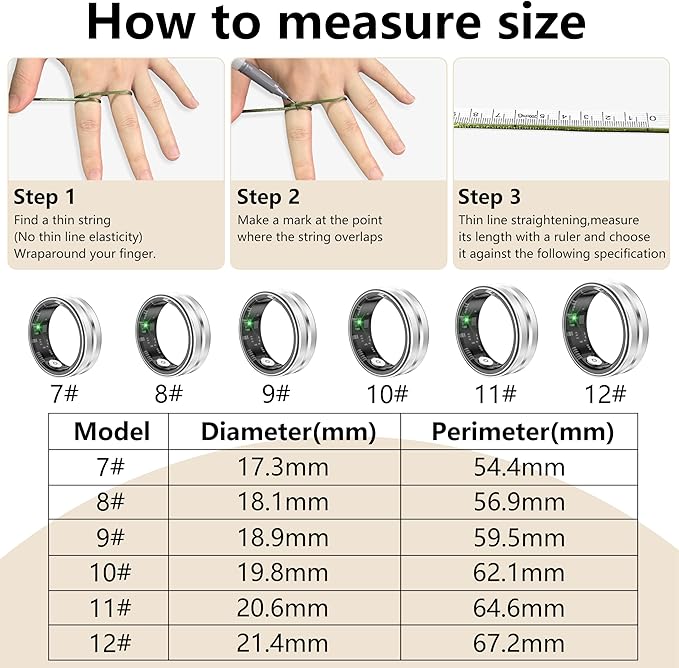 Thin Smart Ring for Fitness & Health Tracking -Pedometer,Sleep/Heart Rate/Blood Oxygen Monitor, Gesture Control / 5ATM Waterproof -No APP Subscription Compatible with Android& iOS (Silver, 9)