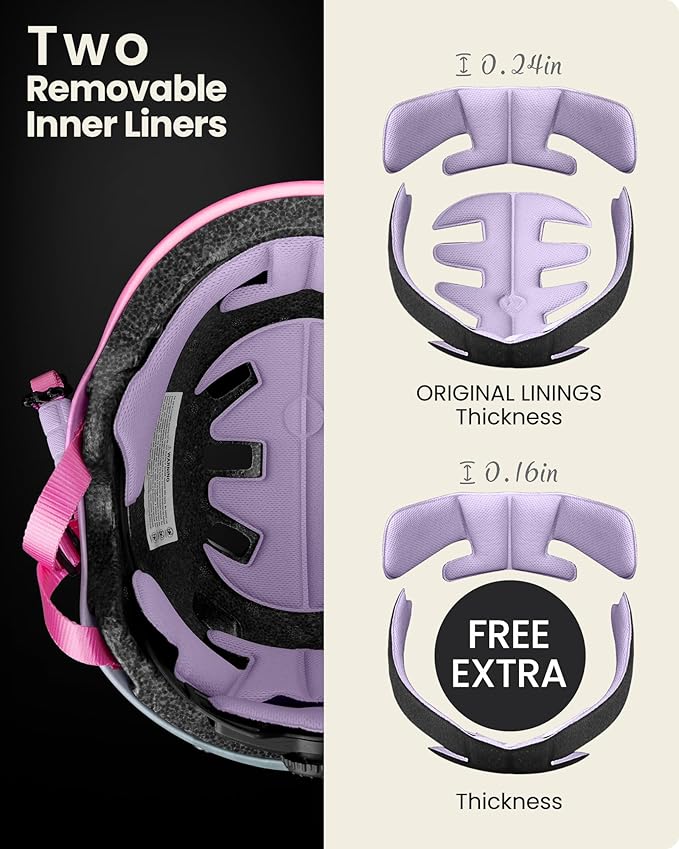 OutdoorMaster Skateboard Cycling Helmet - Two Removable Liners Ventilation Multi-Sport Scooter Roller Skate Inline Skating Rollerblading for Kids, Youth & Adults