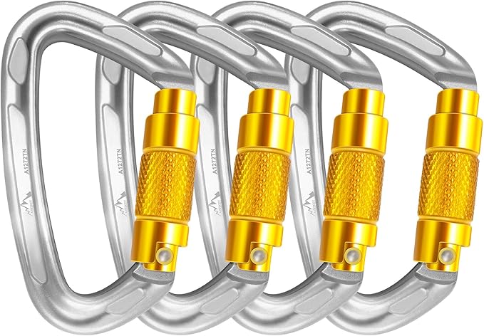 Climbing Carabiner Clips 25kN Auto Locking Carabiner, Professional Heavy Duty Large Locking Carabiner Clips for Rock/Ice Climbing Rappelling Rescue Swing etc, D Shaped, Large Size