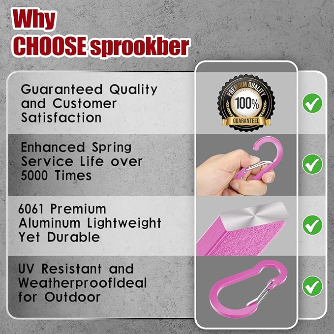 sprookber 3.2 Inch Aluminum Carabiner Clips D Ring, Caribeaner Spring Snap Hook with Keychain for Camping, Hiking, Gym & Outdoor Gear, Set of 10