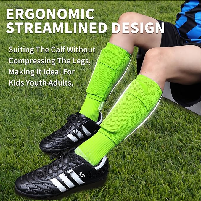 Soccer Shin Guards for Kids Youth Adults - Shin Pads and Sleeves with Optimized Insert Pocket for Boys Girls Men Women for Football Games - Protective Soccer Equipment