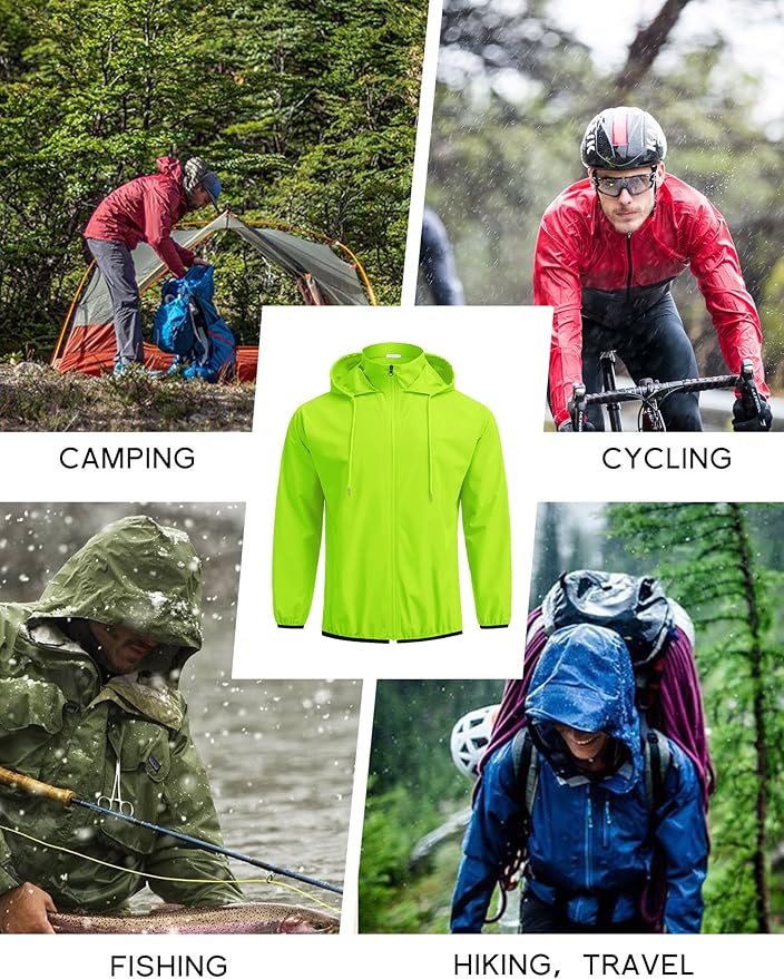 COOFANDY Men's Packable Rain Jacket Lightweight Waterproof Raincoat with Hood Travel Hiking Golf Windbreaker