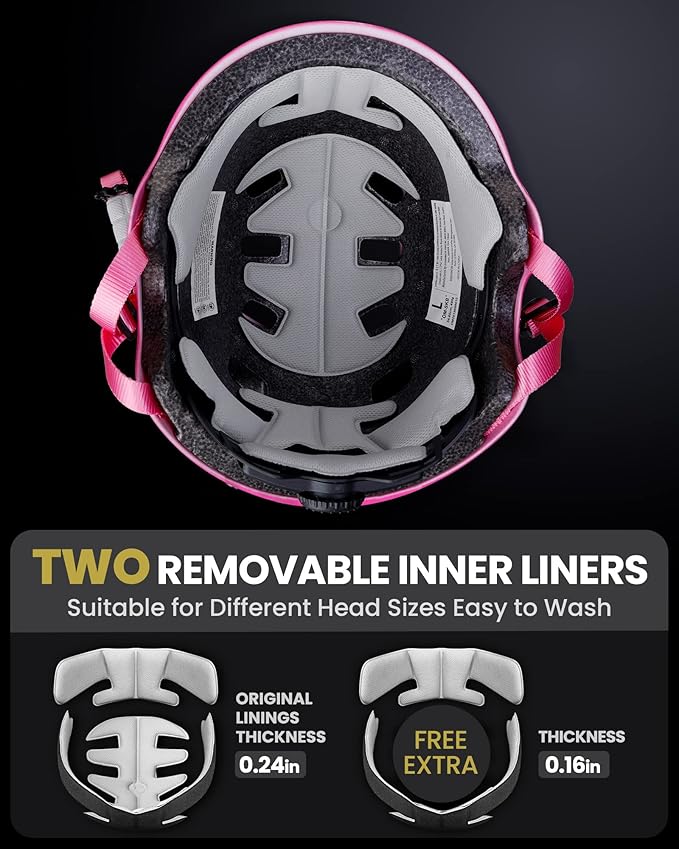 OutdoorMaster Skateboard Cycling Helmet - Two Removable Liners Ventilation Multi-Sport Scooter Roller Skate Inline Skating Rollerblading for Kids, Youth & Adults