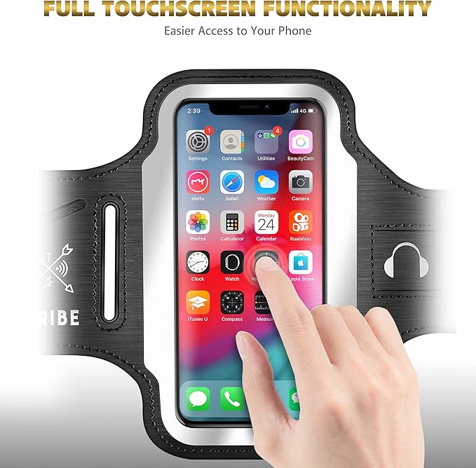 TRIBE Running Phone Holder Armband. iPhone & Galaxy Cell Phone Sports Arm Bands for Women, Men, Runners, Jogging, Walking, Exercise & Gym Workout. Fits All Smartphones. Adjustable Strap, CC/Key Pocket