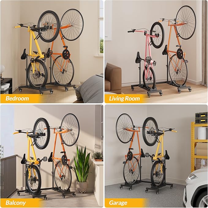 Vertical Bike Stands (2 Pack),Standing Bike Rack for Garage Floor,Upright Bicycle Floor Stand Indoor Bike Holder with Adjustable Height for Garage & Apartment - for Wheels Sizes up to 29”