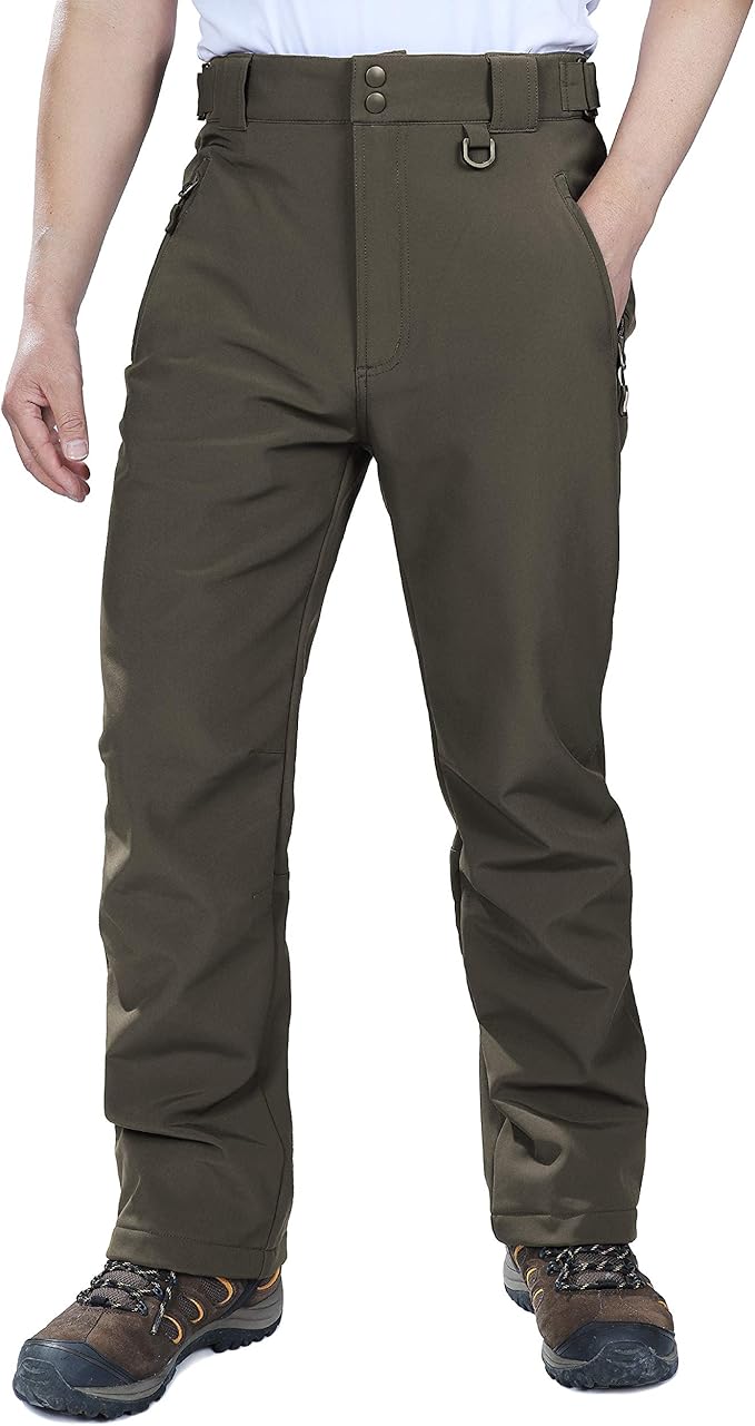 Outdoor Ventures Men's Lite Waterproof Windproof Fleece Lined Warm Hiking Ski Snow Pants Expandable-Waist