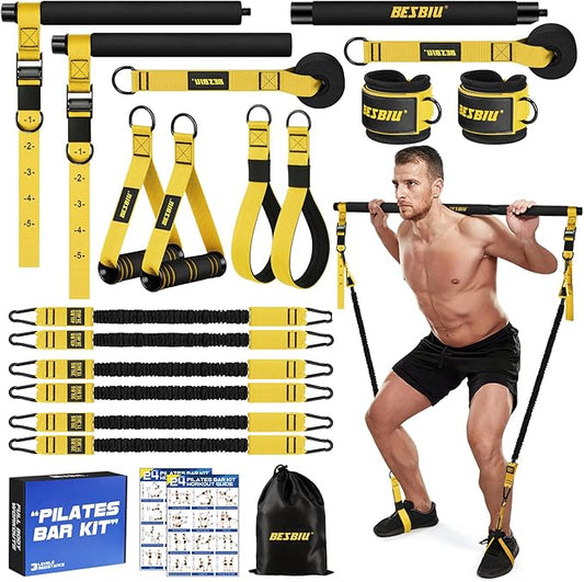 Pilates Bar Kit with Resistance Bands for Working Out, 210lbs Heavy Resistance Bands with Handles, Pilates Equipment with Resistance Band Bar for Men Women, at Home Gym Full Body Workout Equipment