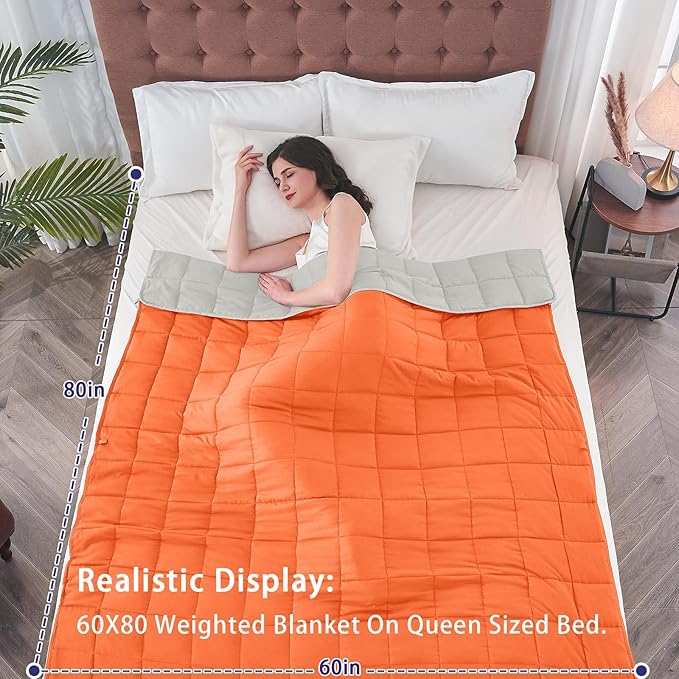 yescool Weighted Blanket for Adults (20 lbs, 60” x 80”, Orange) Cooling Heavy Blanket for Sleeping Perfect for 190-210 lbs, Queen Size Breathable Blanket with Premium Glass Bead, Machine Washable