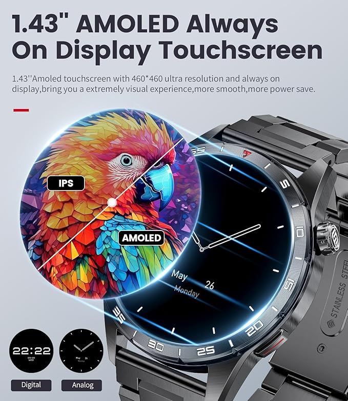 LIGE Smart Watches for Men(Answer/Make Calls), 1.43" HD AMOLED Fitness Tracker with 110+ Sport Modes, 24/7 Heart Rate Sleep Monitor Smartwatch, IP68 Waterproof Smart Watch for Android iOS