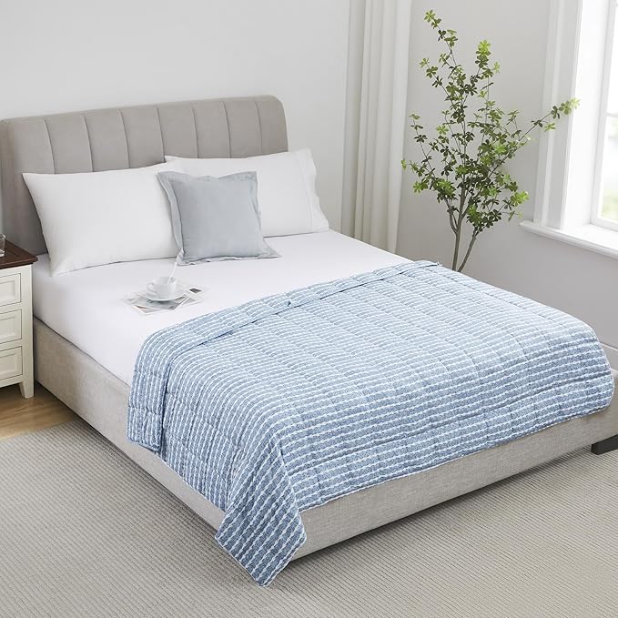 L'AGRATY Weighted Blanket - 48"x72" 15lbs Cooling Breathable Heavy Blanket Microfiber Material with Glass Beads for Adult All-Season Summer Fall Winter Soft Thick Comfort