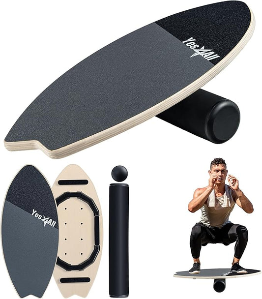Yes4All 2-in-1 Balance Boards Set, 9 Adjustable Modes Surf Trainer, Wobble Board Exercise for Adults, Includes Roller & Ball