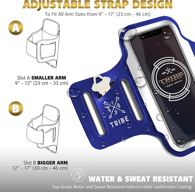 TRIBE Running Phone Holder Armband. iPhone & Galaxy Cell Phone Sports Arm Bands for Women, Men, Runners, Jogging, Walking, Exercise & Gym Workout. Fits All Smartphones. Adjustable Strap, CC/Key Pocket