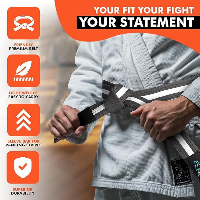 Brazilian Jiu Jitsu Belts Preshurunk Martial Arts Youth BJJ Belts for Girls & Boys with BJJ Ranking Stripes