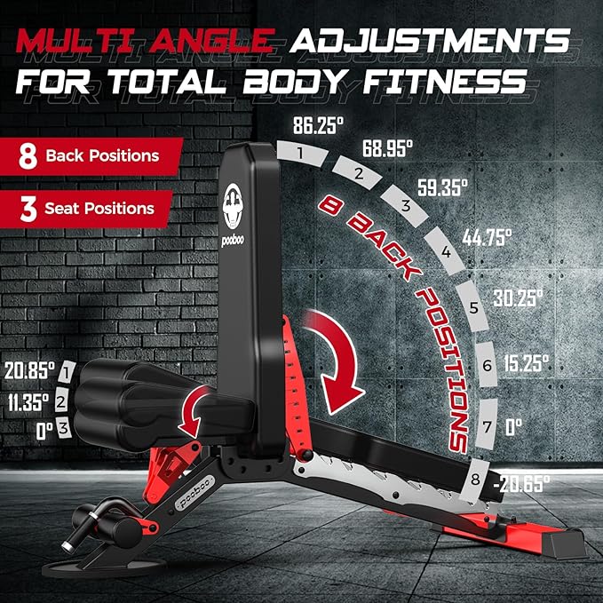 Pooboo Weight Bench, Heavy Duty Bench and 8 Adjustable Positions Workout Bench Press for Home Gym Strength Training