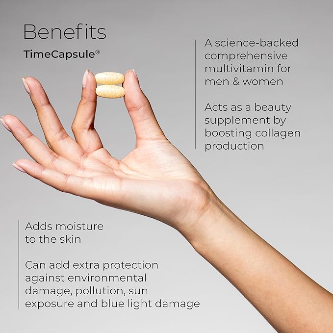 Hush & Hush TimeCapsule Multivitamin, Women's Multivitamin, Men's Multivitamin, Clean Nutraceuticals Supplements That Contains Hyaluronic Acid, Vitamin C, Zinc, Vitamin B12, Vitamin E - 60 Tablets