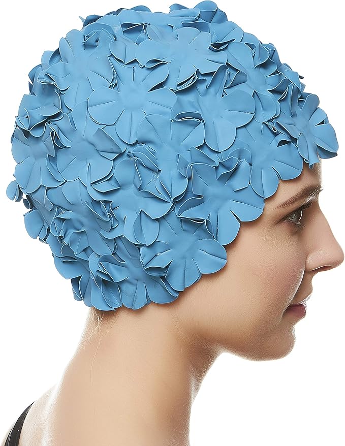 BEEMO Floral Petal Ladies Bathing Swim Cap Women Retro Swim Hat Long/Short Hair