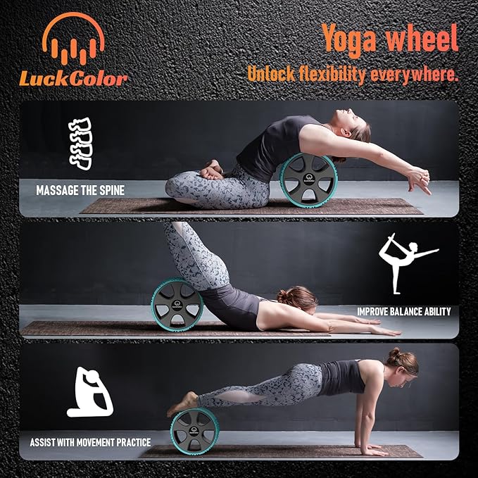 Back Roller, Back Wheel Targeted Back Pain Relief, Yoga Wheel Muscle Massage, Foam Roller for Trigger Point Therapy Physical, Stretching & Exercise, 880lbs Capacity, 10 Inch (Acid Blue+Grey)