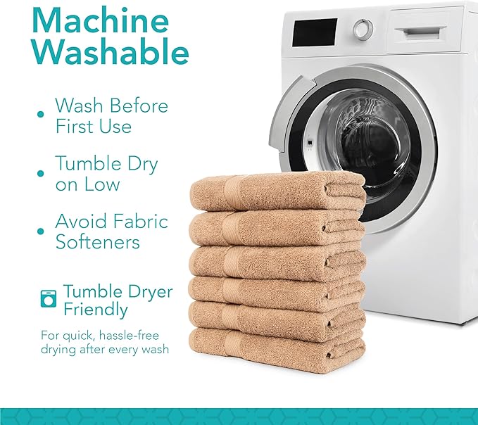 Pleasant Home Bath Towels Set of 6 (24” x 50”) 100% Cotton, 515 GSM | Lightweight, Soft & Absorbent Luxury Towels for Bathroom | for Gym, Pool & Spa | 6 Pack, Mocha