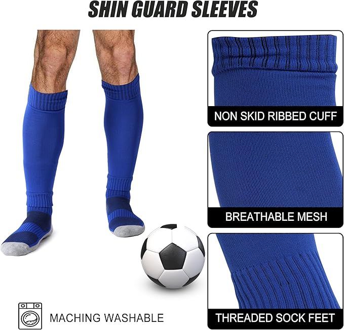 2 Set Grip Soccer Socks with Shin Guard Sleeves Non Slip Soccer Leg Sleeve Socks for Men Women