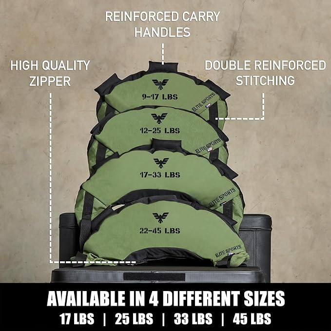 Elite Sports Bulgarian Canvas Bag, Fitness Canvas MMA Gym Cross Workout Training Sandbag 17, 25, 33, 45 lbs (UNFILLED)