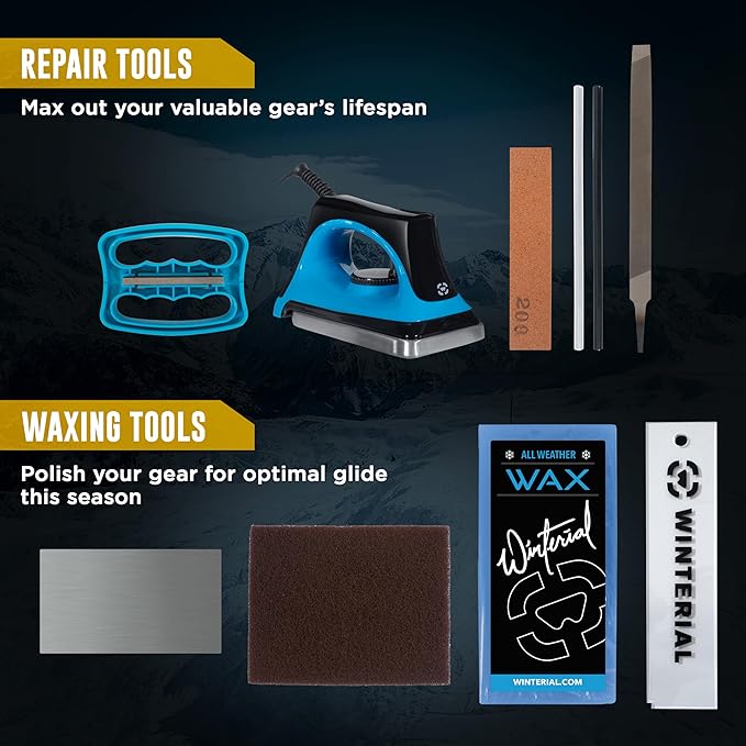 Winterial Snowboard and Ski Tuning Kit, with Iron, All-Temp Snowboard Wax, Angled Edge Tuner File