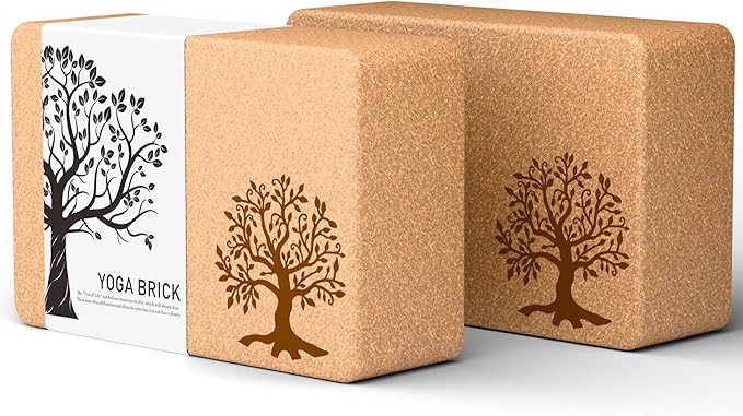 Cork Yoga Blocks 2 Pack Set, Natural Cork Soft Non-Slip Yoga Blocks, High Density & Eco Friendly Yoga Accessories for Women| Men, Ideal for Yoga, Pilates, Stretching and Toning