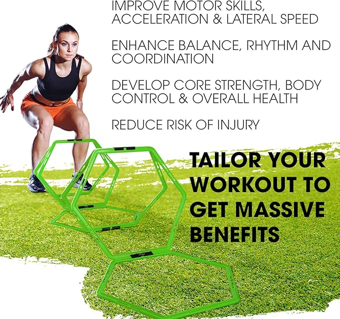 Yes4All Hex Agility Rings/Speed Rings with Carrying Bag – Hexagon Rings, Agility Hurdles for Agility Footwork Training