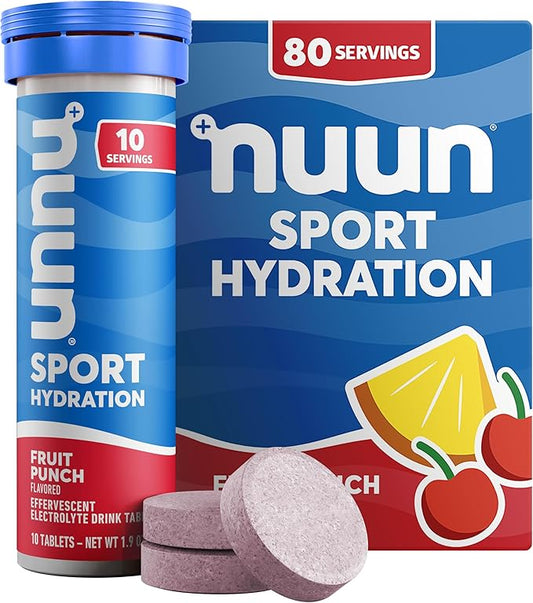 Nuun Sport Electrolyte Tablets with Magnesium, Calcium, Potassium, Chloride & Sodium, Gluten Free & Vegan, Fruit Punch, 8 Pack (80 Servings Total)