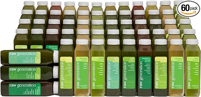 Raw Generation 10-Day Lower Sugar Cleanse - Boost Digestion & Eliminate Bloating/Gut, Colon, Liver/Less Sugar & 35gProtein Daily/Non-GMO, 100% Plant-Based Juices