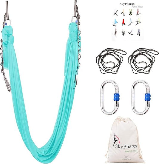 5.5 Yards Aerial Silks Yoga Swing Set - Aerial Yoga Hammock Kit Anti-Gravity Flying for Fitness, Low/Non Stretch Nylon Tricot Fabric Hardware Included for Dance