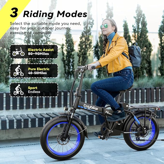 Foldable Electric Bike for Adults, 30+MPH, 48V 20Ah Removable Battery up to 80Miles, 20" Fat Tire Peak 1000W Motor Dirt Ebike Adult Electric Bicycle for City Commute Beach Mountain Adventurous E Bike