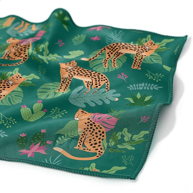 Pocket-Sized Sweat Towels - The Original Sweat Absorbing Handkerchiefs - Quick-Dry Microfiber Sweat Rags for Face, Hands, & Body - Men & Women - Gym, Sports, and Work (Jungle Cat: 5 Pack)