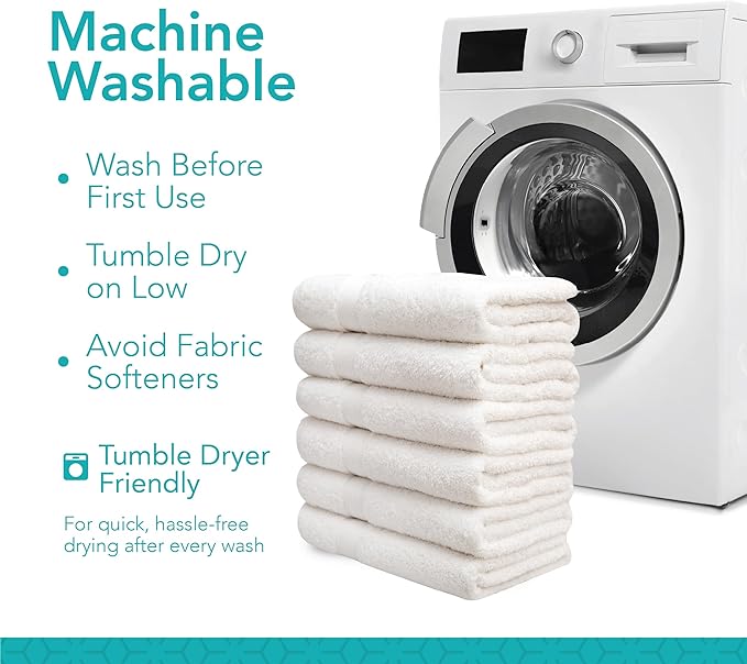 Pleasant Home Bath Towels Set of 6 (24” x 50”) 100% Cotton, 515 GSM | Lightweight, Soft & Absorbent Luxury Towels for Bathroom | for Gym, Pool & Spa | 6 Pack, White
