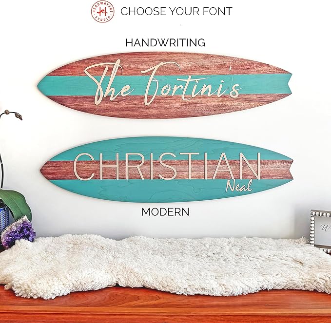 Personalized Wooden Surfboard Wall Decor – Custom Name Surfboard Sign for Nursery, Playroom, or Coastal Room – Decorative Surf Board Wall Art-2 Sizes, 12 Colors