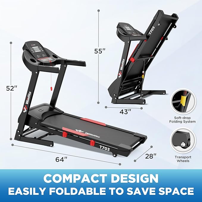 4.0HP Treadmills for Home, Folding Treadmill with 15% (8.5°) Auto Incline, 300 LBS Capacity, 10 MPH Speed, 18''x50'' Wide Belt, Bluetooth, App, 64 Preset Programs, Pulse Monitor, BMI Detector