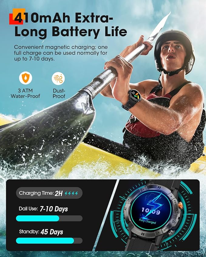 Smart Watches for Men, Bluetooth Call Military Smart Watch, Waterproof Fitness Tracker with Heart Rate/Blood Oxygen/Sleep Monitor/124 Sports Modes, Tactical Watch for Android Phones & iPhone (Black)