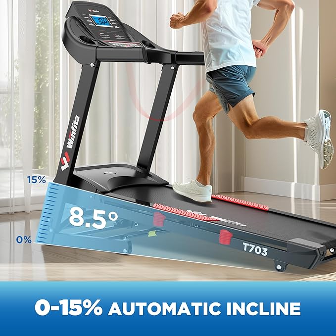 4.0HP Treadmill with 15% (8.5°) Auto Incline, 300LBS Capacity, 10 MPH Speed, 50''x18'' Wide Belt, APP, Bluetooth, Folding Treadmills for Home with 64 Programs, Pulse Monitor, BMI Calculation