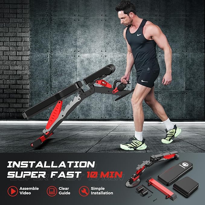 Pooboo Weight Bench, Heavy Duty Bench and 8 Adjustable Positions Workout Bench Press for Home Gym Strength Training