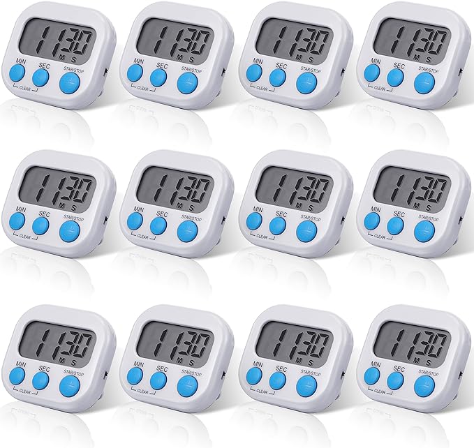 Weewooday 12 Pcs Digital Kitchen Magnetic Timer Bulk Classroom Count up Countdown Timer Large Digits Egg Loud Alarm Cute Desk Stopwatch for Teacher Kids Cooking Office (Stylish Style)