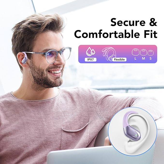 Ear buds Wireless Earbuds Bluetooth 5.3 Headphones 60hrs Playtime with Digital Display Sports Wireless Headphones with Earhook Deep Bass IPX7 Waterproof Over-Ear Earbuds for Android iOS Workout Purple