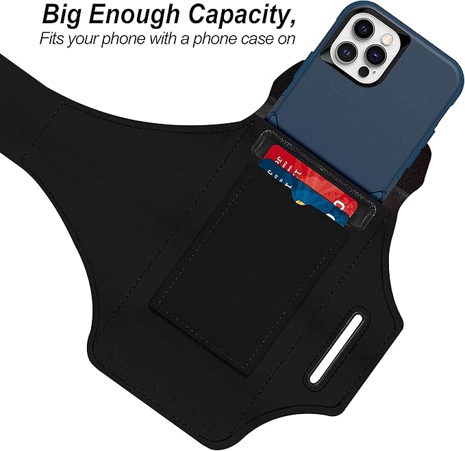 Armband for iPhone 16 Pro Max/16 Plus/15 Pro Max/15 Plus/iPhone 14 Pro Max/14 Plus/13,12,11 Pro Max/XS Max,Water Resistant Sport Armband with Zipper Slot for Airpods and Keys (Black)