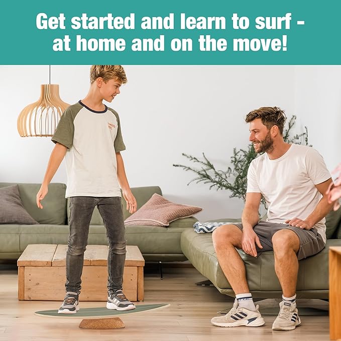 Board - unique board incl. corc roller, corc hemisphere and balance ball - surf balance board - balance training - balance board kids - balance board wood