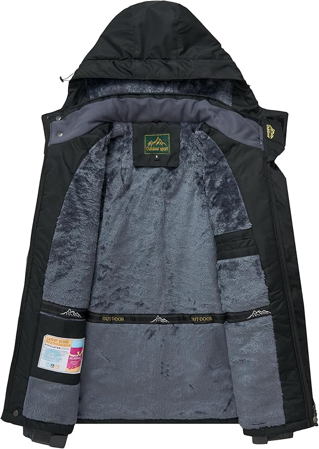 Men's Winter Ski Jacket Warm Waterproof Fleece Liner Snow Coat Hooded Windproof Mountain Raincoat
