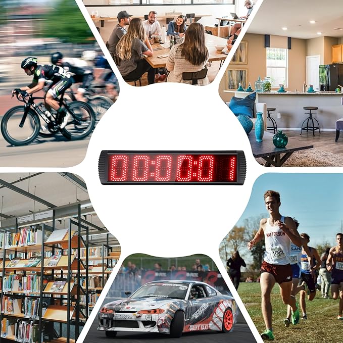 Large LED Display Digital Race Timer with Battery,Function-Countdown/Up/Time Clock, Remote Control, Tripod Stand and Adjustable Brightness for Sports Events, Races, Meetings, Presentations