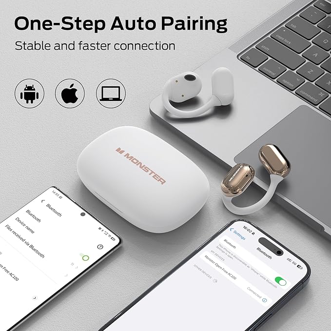 Monster Open Free AC100 Open Ear Headphones, Bluetooth 5.3 Wireless Headphones with Earhooks, Immersive Stereo Sound by Dual Large Driver, Clear Talk, 30H Playtime,Waterproof Sport Earbuds for Running