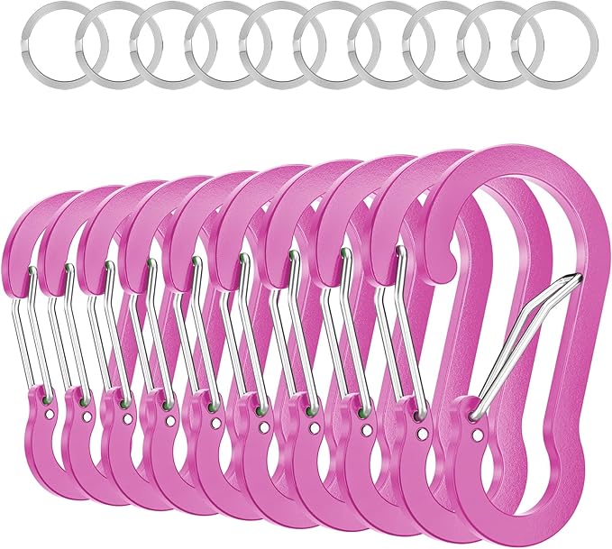 sprookber 3.2 Inch Aluminum Carabiner Clips D Ring, Caribeaner Spring Snap Hook with Keychain for Camping, Hiking, Gym & Outdoor Gear, Set of 10